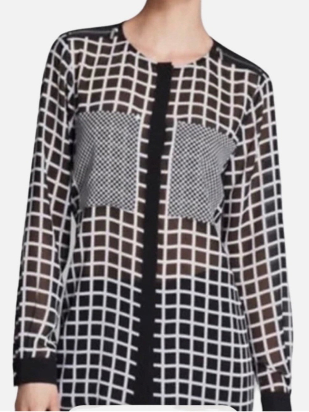 Michael Kors Black & White Sheer Blouse Size: Small